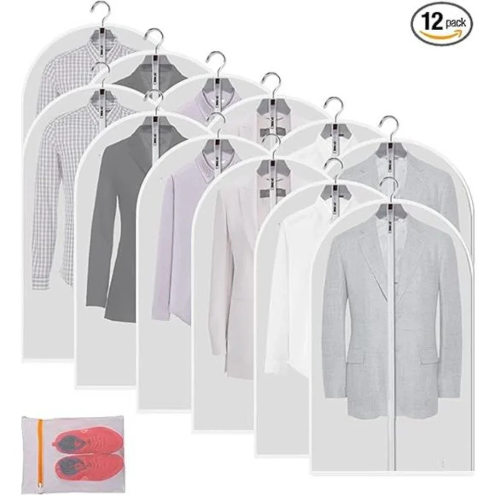 Clear Garment Bags Clothes Covers Protecting Dusts (Set of 12) for Storage Bags